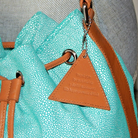 SORIAL New York Python Leather Drawstring Mint Bucket Bag with Pouch NWT - Picture 16 of 16